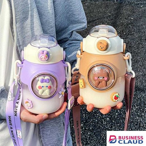 Large Capacity 820ml Kids Cartoon Water Bottle With Straw - Pu