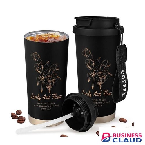 STAINLESS STEEL PORTABLE TRAVEL COFFEE CUP -500ML / THERMO CUP - BLACK COLOR