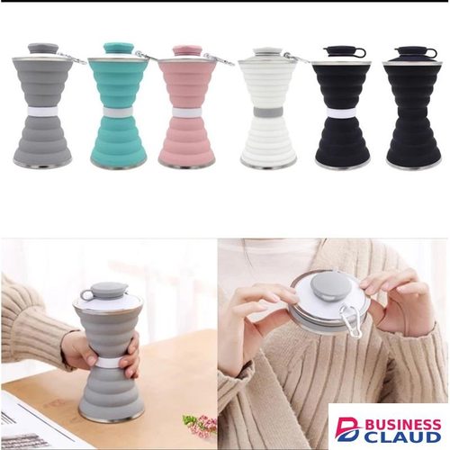 Cute 500ml Collapsible Silicone Water Bottle – Grey Portable, BPA-Free, Leak-proof for Travel, Sports, School or Gift idea