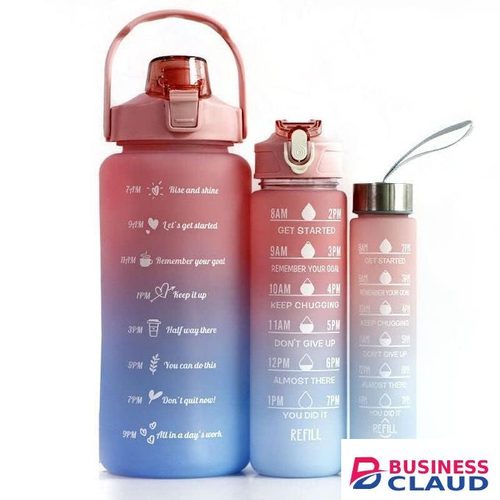 3-in-1 Motivational Water Bottle 2L, 900mL & 300mL Time Marker Hydration Tracker, Leak Proof, BPA Free, Fitness Gym Bottle, Outdoor Sports