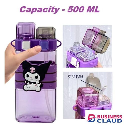 2 PCs Kids Sanrio Character Water Bottle, BPA Free Sipper with Dual Nozzle Design, Water Bottle with strap suitable for kids girl, Capacity 500 ML
