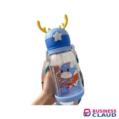 BPA Free Reindeer Design Plastic Water Bottle with Neck Strap for School Kids/Toddlers/Babies - 500ml Kids Cartoon Sipper Bottle - 1 PIECE