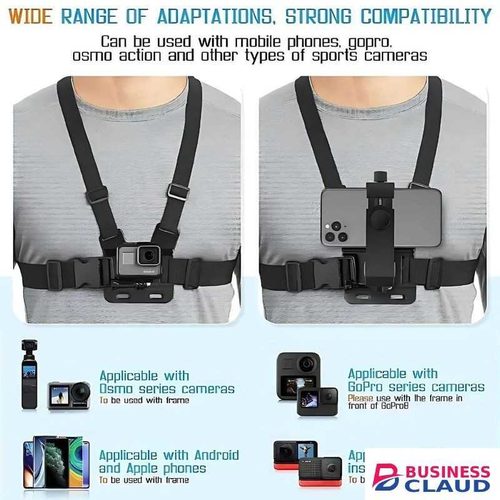 2 in 1 Chest Camera or Smart Phone Mount Harness Go Pro Action POV Vlogging Strap belt Gopro hero sport cam Mobile Adjustable Clip Holder Cell Bracket Video Vlog Bicycle Motorcycle Cycling Accessories Bike Motorbike Kit Hiking Skating