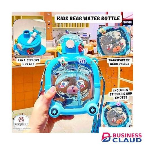 1000ml Bear Water Bottle with Straw & Strap for Kids