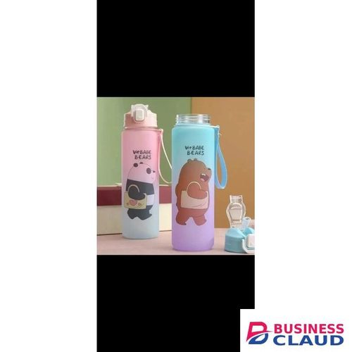 We Bare Bears Water Bottle with Sipper (Assorted Color, Plastic) - Capacity: 800 ml, Set of 1