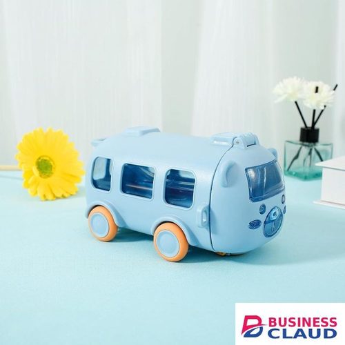 Bus Water Bottle Comes with Straw and Strap for Water Coffee Tea and Various Drinks Cool Design Easy to Carry Fits in a Backpack or Gym Bag- 500 ML(blue)
