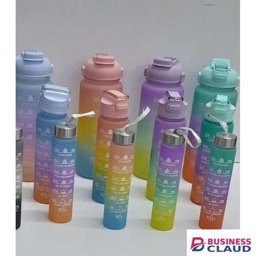 Multicolored motivational water bottle 3 in 1- BPA FREE