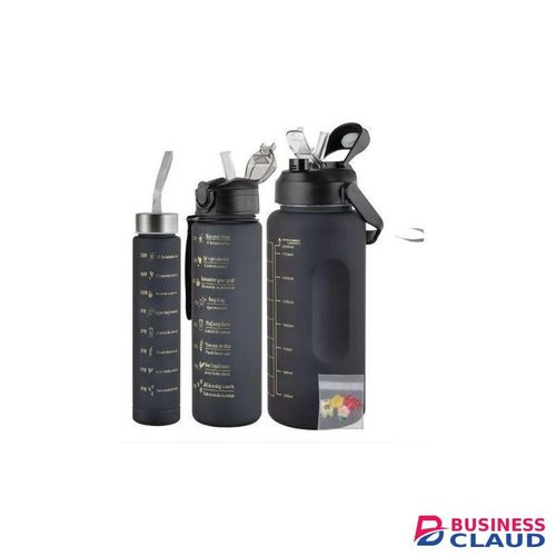 3 Pieces Back to School/Motivational Sports Bottle, BPA-Free Sports Bottle, Motivational Flask, Large Capacity, 2L+990ML+330ML 3pcs, Black