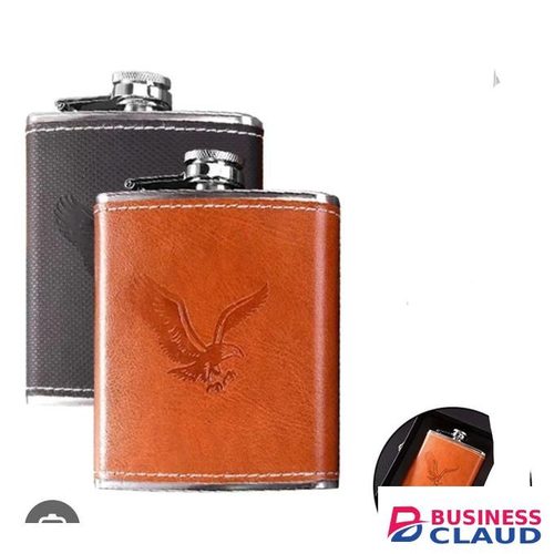 Portable Whiskey Hip Flask Leather Wrapped Engraved Stainless Steel, Discreet Alcohol Bottle for Travel, Camping, Gifts