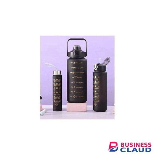 3-in-1 Motivational Water Bottle Set (64oz, 32oz, 16oz), Leak-Proof, BPA-Free, With Time Markers & Inspirational Quotes For Hydration, Fitness, And Outdoors