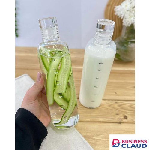 750ml Premium Borosilicate Glass Water Bottle – Eco-Friendly Multi-purpose Motivational Bottle with Time Markers for Juice, Milk, and Infused Water