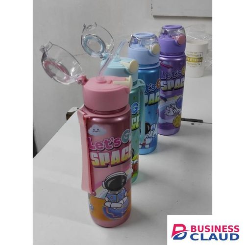 Cartoon Space Themed Kids Water Bottle With Straw