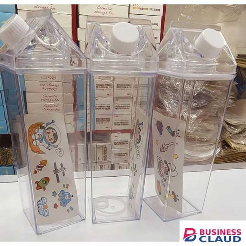 500 MLS milk bottle,Aesthetic Clear Milk Carton Water Bottle - Reusable Square Juice Bottle 500ml,Aesthetic Drink Carton,Plastic Milk Box Bottle