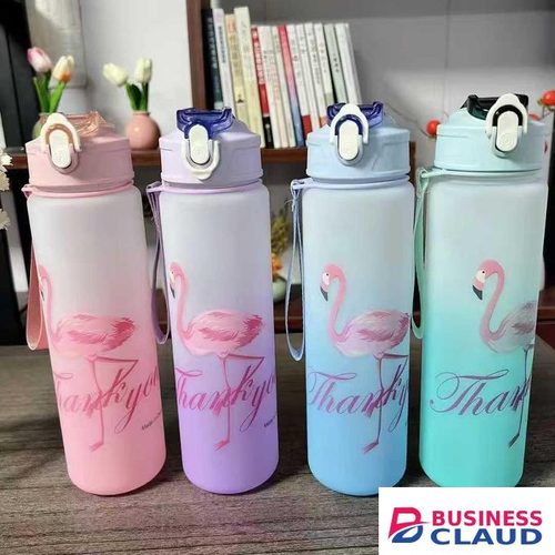 750ML Flamingo Portable Water Bottle Motivational Sports Water bottle with Time Marker Leak-proof Cup for Outdoor Sport Fitness BPA Free