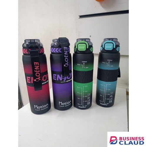 1000ML Motivational Time Marker Water Bottle with Straw Lid, Leakproof Sports Fitness Drinking Bottle with Measurement Scale