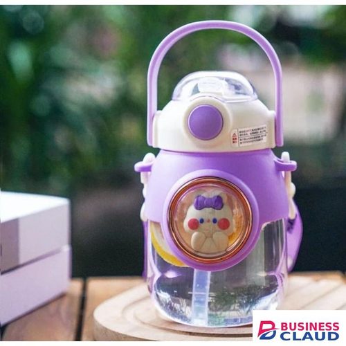 Kids 820ML Water Bottle Cartoon Animation Adjustable Shoulder Strap With Straw