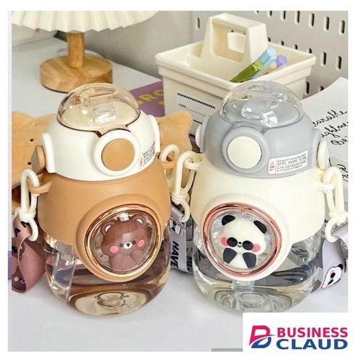 Kids 800ML Water Bottle Cartoon Animation Adjustable Shoulder Strap With straw