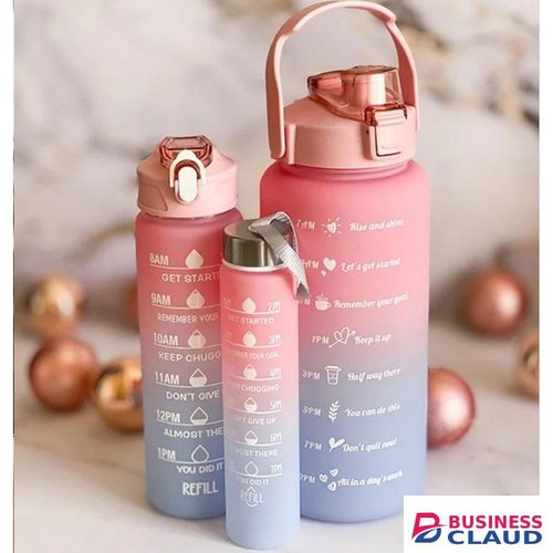 KipFit MOTIVATIONAL 3 in 1 SET WATER BOTTLES WITH STRAW & TIME MARKER