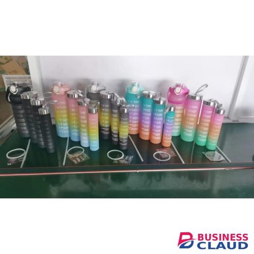 Sports Water Bottles 4 Pcs Set With Motivational Time Marker & Leak Proof Flip Top Lid With Straw - For School, Fitness Enthusiasts & Indoor Outdoor Activities (Pink+Yellow+Blue Color)
