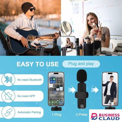 K9 Wireless Lavalier Microphone Lapel Mic Plug and Play Wireless Mic Noise Reduction Mini Microphone for Video Recording Interview Podcast Vlog YouTube Tiktok