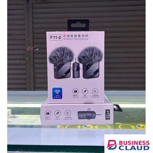 F11-2 Rechargeable Wireless Mic Noise Cancelling Lavalier Microphone for Video Interviews & Streaming, Microphone