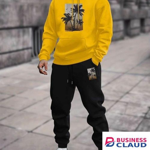 Tracksuits with hoodie Set Printed unisex Yellow and Black