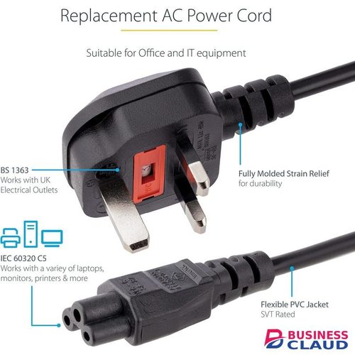UK Laptop Power Cable, BS 1363 to C5 Mickey Mouse, 2.5A 250V, 18AWG, Laptop Replacement Cord, Printer Cable, UK Laptop Charger Cord, Laptop Power Brick Cord