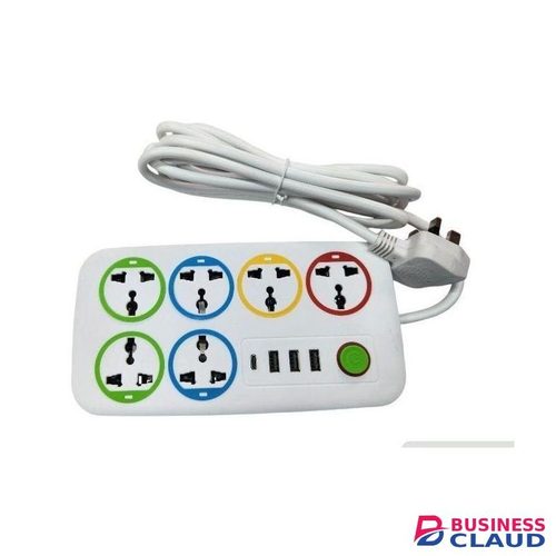 5 Way Power Extension with 3 USB Ports and 1 Type C Slot 3M Cord 2500W High Power 250V 10A Surge Protection Multi Plug for Home Office Devices