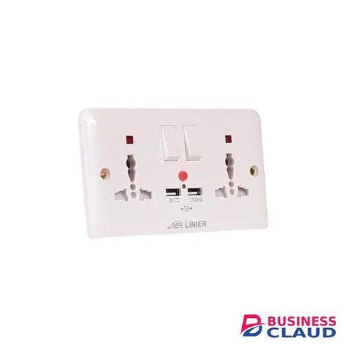 Linear Twin Socket Silver Dual Outlet with Integrated USB Charging Ports