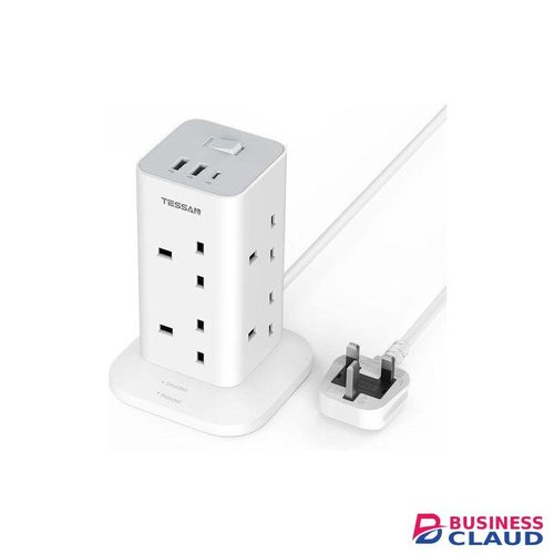 Tower Extension Lead With 1 USB C Slot & 2 USB A Slots 8 Way Multi Plug Extension Sockets 2M Cord, Surge Protected Extension Lead With Switch, Multi Extension Plug Tower Power Strip For Home, School Supplies