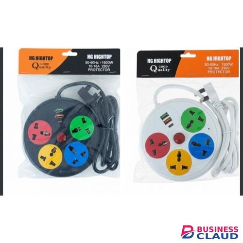 4 Way Round Extension Socket with 2 USB Ports & 1 Type-C Fast Charging – Compact Multi Plug Power Extension