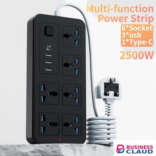 Power Strip with 6 AC Outlets, 3 USB Ports & 1 Type-C Port – 6FT Extension Cord, Surge Protection – Black Frosted-UK plog