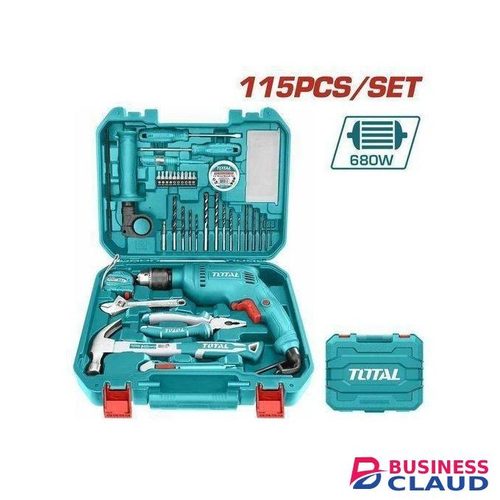 TOTAL 117-Piece Tool Set - Tool Kit with 680W Drill Driver in ToolBox Storage Case, General Household Drill Set for Home Repairs, Handyman, DIY Projects
