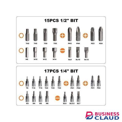 82 Piece Mechanic sleeve Tool Set and Socket Wrench Ses for Car repair, DIY projects and general household maintance with 2 pcs ratchet handle, 9 pcs wrenches, 13 pcs socket set 1/4'' DR, 12 pcs socket set 1/2'', Sliding T-bar