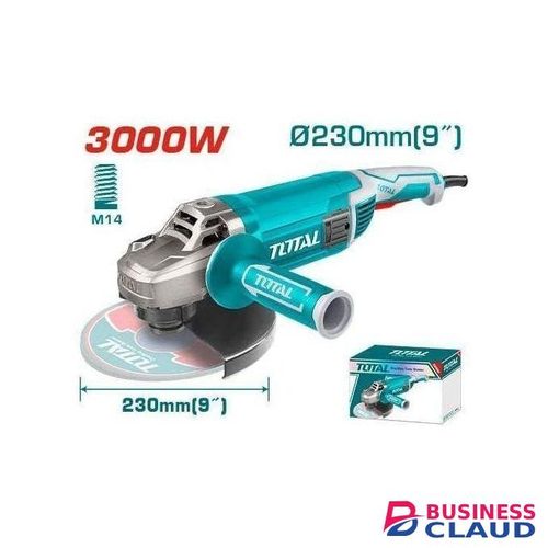 TOTAL 3000W Angle Grinder - 220-240V, 230mm Heavy-Duty Power Tool, 6300 Rpm Motor with Auxiliary and 2-Position Adjustable Handle, Ideal for Carpenters, Builders, Electricians