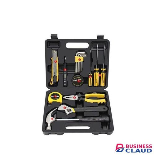 16 Pcs Tool Set General Household Hand Kit With Plastic Toolbox Storage Case its includes pliers adjustable wrench spanner claw hammer screwdriver tape measure cutter