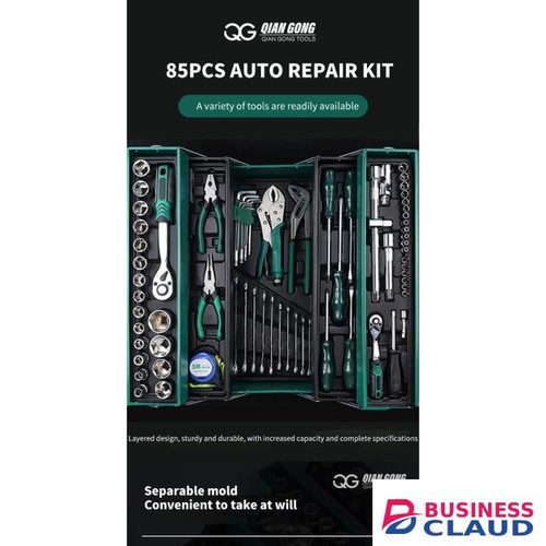 85-Piece Hardware Tool Box Set Metal Household Car Repair Tools Hard Case Includes Ratchet Wrench Pliers Hand Power Source