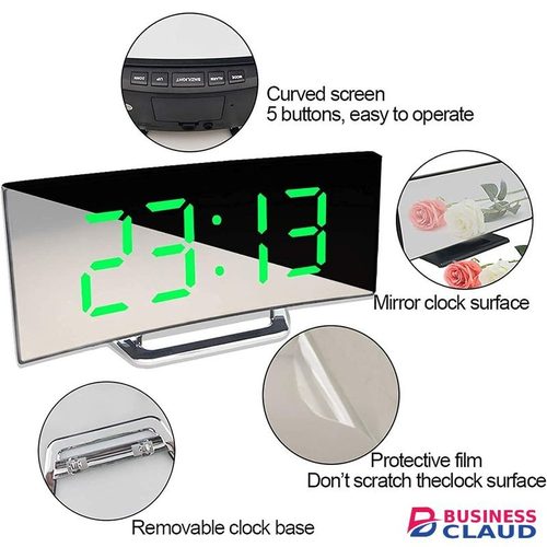 Digital Alarm Clock, LED Bedside Clock Mains Powered, Alarm Clock with Night Light for Bedrooms,7" Curved-Screen,2 Levels of Brightness, Snooze, USB Charger,Travel and Office, Festival Gift