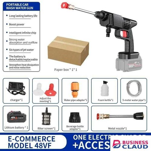 48V Cordless Car Washer Gun Portable High Pressure Power Cleaner with Long Hose and Adjustable Jet Nozzle