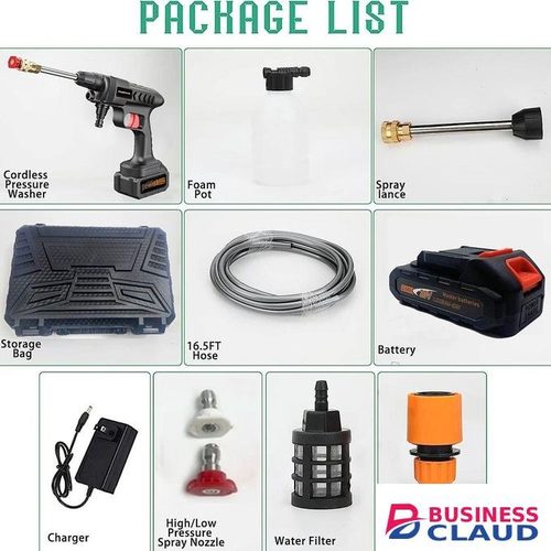 Portable High Pressure Car Washer Gun 12V to 96V Battery Powered