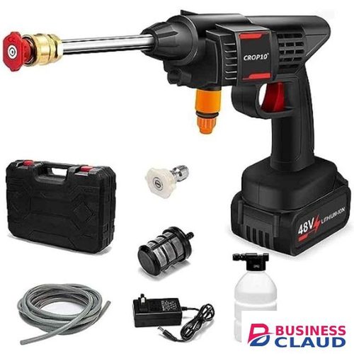 Portable High power 2 nozzle cordless car wash machine with DOUBLE rechargeable batteries size (12000mAH 48V. allows you to use the fully charged one while charging the other one