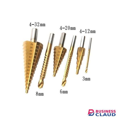 6 PCS Step Drill Bit and Saw Drill Set HSS Drill Bits for Sheet Aluminum Iron Metal Stainless Steel Wood Hole Drilling Expanding Multifunction Spiral Grooved Step Drill for Woodworking Industry