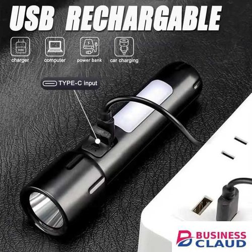 Rechargeable LED Tactical Flashlight – High Power Torch with Side Light