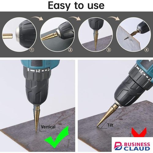 High quality 5 Pcs HSS Titanium Step Drill Bits, High Speed Steel Step Bits for Metal, Wood, Plastic, Step Bit, Multiple Size Hole Cutting Drilling Cone Unibit Step Drill Bit for DIY Lovers