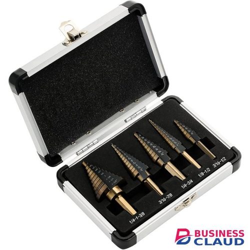 Step Drill Bits, HSS 5PCS Titanium Step Drill Bit Set, 50 Sizes in 5 High Speed Steel Unibit Drill Bits Set for Sheet Metal with Aluminum Case, Multiple Hole Stepped Up Bits for DIY Lovers