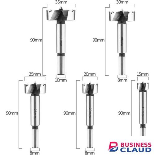 Forstner Bit Set 5 Pcs - Forstner Bits for Wood, Wood Drilling with Round Shank, Drill Accessories, Ø15/20/25/30/35mm with Storage Case