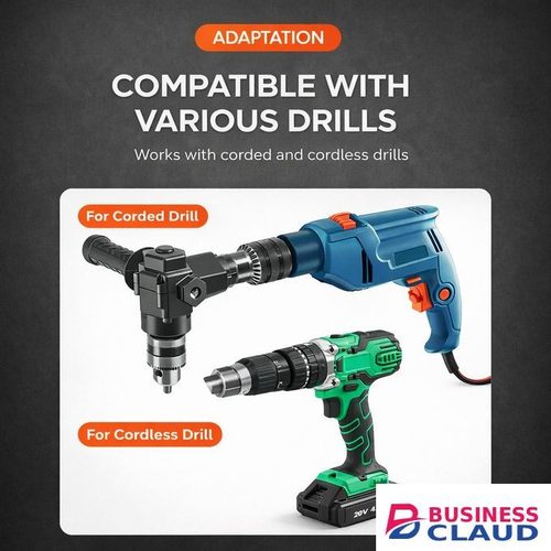 90 Degree Right Angle Drill Attachment with Keyed Chuck for Tight Spaces Wood & Metal Drilling