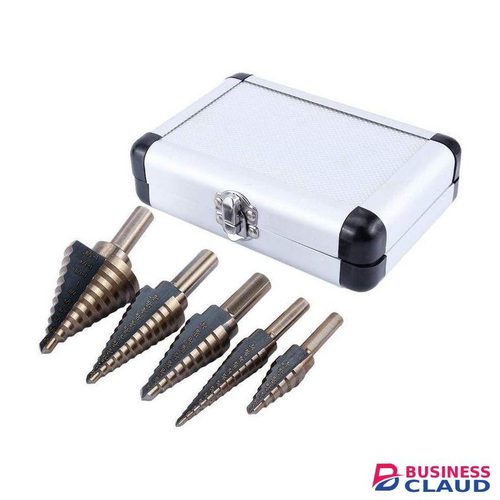 5Pcs Step Cone Drill Bit Set HSS Step Drill Bit with Aluminum Case Coated Hole Cutter Bit Set for Cutting Holes in Wood Aluminum Sheet Metal Laminates Plastic etc