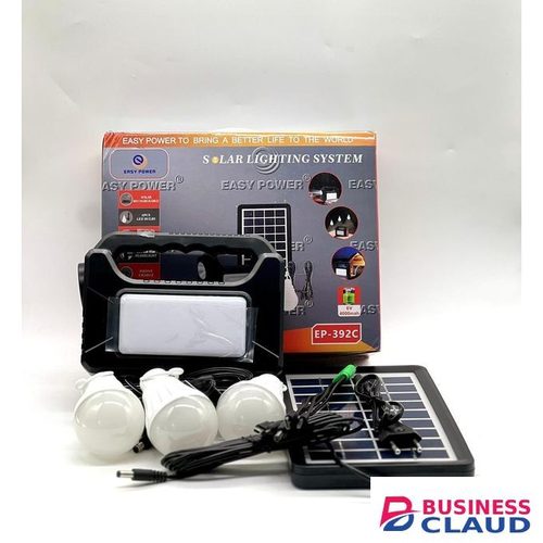Easy Power EP-392C Solar Lighting System - Portable Solar Kit with FM Radio, 3 LED Bulbs & Power Bank Function