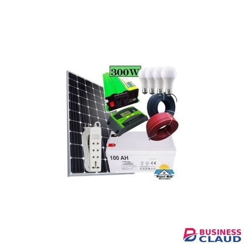 Phoenix 200 Watts Solar Panel Full Kit + 100 AH Battery + 10 AH Solar Charge Controller + 300 Watts Inverter + 4 DC Bulbs + Extension + 10M Cable